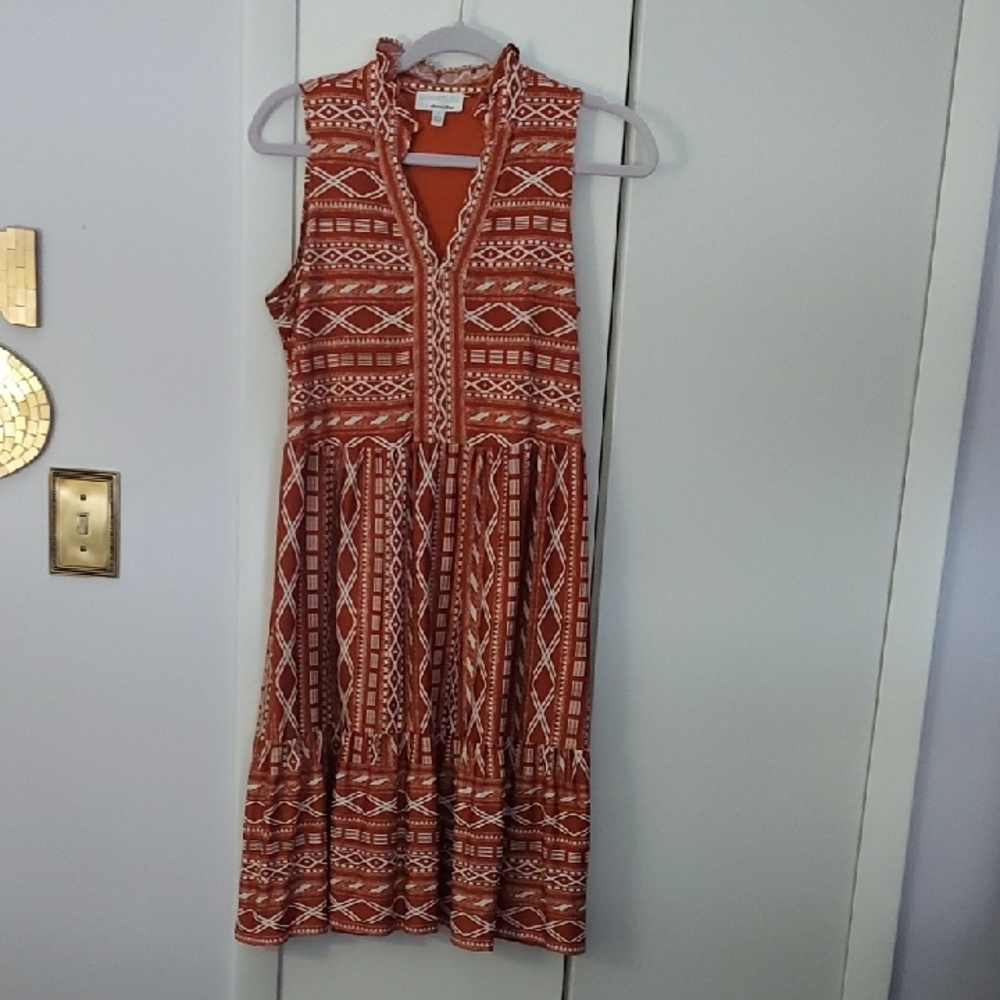 Signature by Robbie Bee Terracotta Geometric Midi Dress